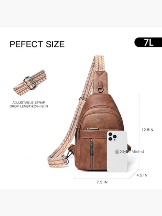 7L PU Leather Sling Bag Crossbody Backpack Travel Fanny Pack Handsfree